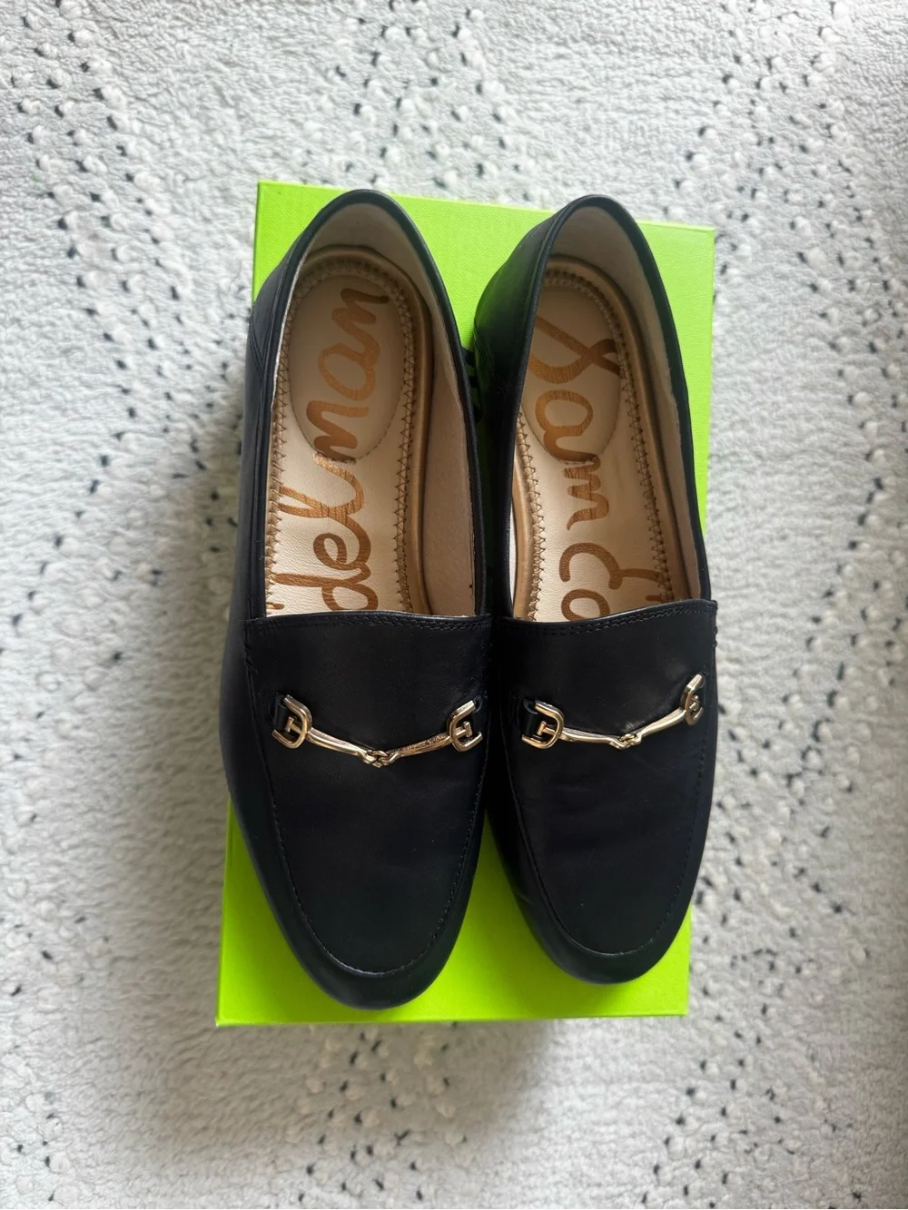 Sam Edelman Loraine Bit Black Leather Loafers with Gold Hardware